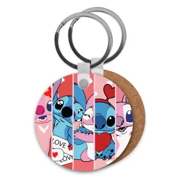 Lilo & Stitch Love, Μπρελόκ Ξύλινο στρογγυλό MDF Φ5cm