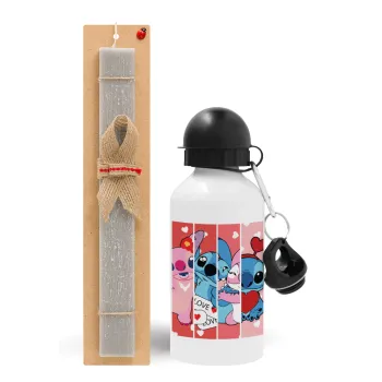 Lilo & Stitch Love, Easter Set, metallic aluminum water bottle (500ml) & aromatic flat Easter candle (30cm) (GRAY)
