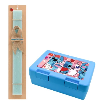 Lilo & Stitch Love, Easter Set, children's snack container BLUE & Easter aromatic flat candle (30cm) (TURQUOISE)