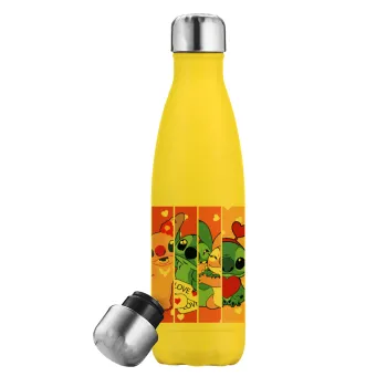 Lilo & Stitch Love, Yellow Stainless Steel Metallic Thermos, double-walled, 500ml