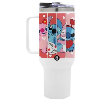 Lilo & Stitch Love, Mega Tumbler με καπάκι, διπλού τοιχώματος (θερμό) 1,2L