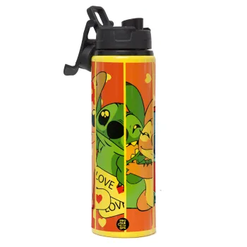 Lilo & Stitch Love, Μεταλλικό παγούρι νερού με καπάκι ασφαλείας, αλουμινίου 850ml