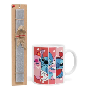 Lilo & Stitch Love, Πασχαλινή Λαμπάδα με Κούπα κεραμική (330ml) & κερί αρωματικό πλακέ (30cm) (ΓΚΡΙ)