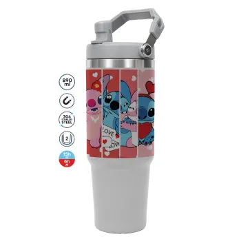 Lilo & Stitch Love, GREY color, 890ml (30oz) stainless Steel Tumbler with Handle