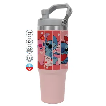 Lilo & Stitch Love, Pink color, 890ml (30oz) stainless Steel Tumbler with Handle