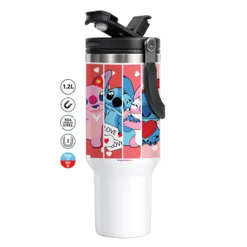 Lilo & Stitch Love, Mega Stainless steel Tumbler with lid, double wall 1,2L