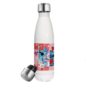 Lilo & Stitch Love, Metal mug thermos White (Stainless steel), double wall, 500ml