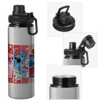 Lilo & Stitch Love, Metallic water bottle with safety cap, 850ml aluminum