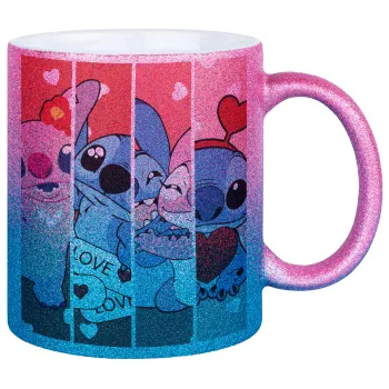 Lilo & Stitch Love, Κούπα Χρυσή/Μπλε Glitter, κεραμική, 330ml