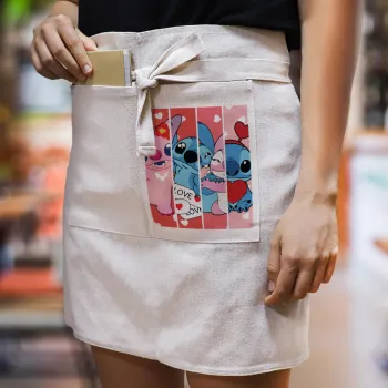 Lilo & Stitch Love, Ποδιά Μέσης με διπλή τσέπη Barista/Bartender, Beige