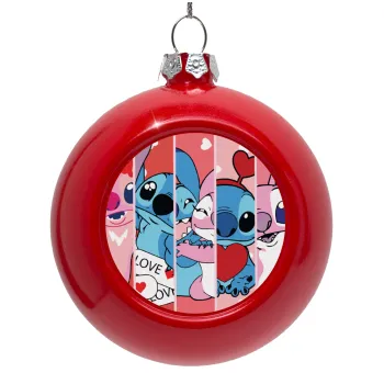 Lilo & Stitch Love, Στολίδι Χριστουγεννιάτικη μπάλα δένδρου Κόκκινη 8cm