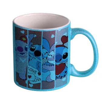 Lilo & Stitch Love, Κούπα Σιέλ Glitter που γυαλίζει, κεραμική, 330ml