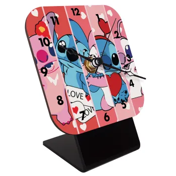 Lilo & Stitch Love, Quartz Wooden table clock with hands (10cm)