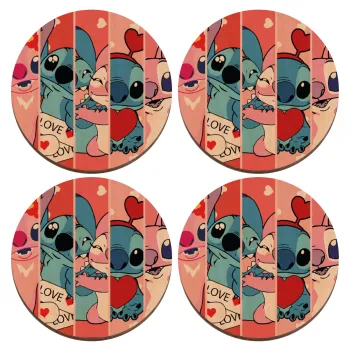 Lilo & Stitch Love, ΣΕΤ x4 Σουβέρ ξύλινα στρογγυλά plywood (9cm)