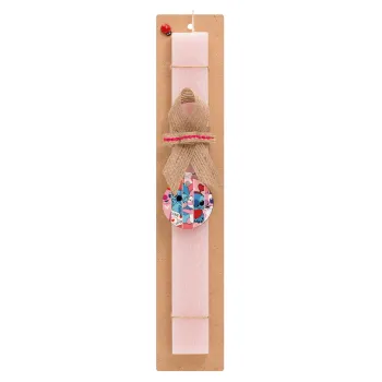 Lilo & Stitch Love, Easter Set, wooden keychain & scented flat Easter candle (30cm) (PINK)