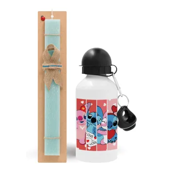 Lilo & Stitch Love, Easter Set, metallic aluminum water bottle (500ml) & scented flat candle (30cm) (TURQUOISE)