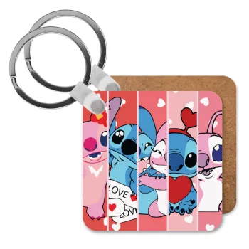 Lilo & Stitch Love, Μπρελόκ Ξύλινο τετράγωνο MDF