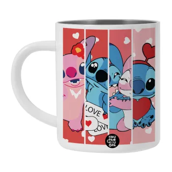 Lilo & Stitch Love, Λευκή Ανοξείδωτη Μεταλλική Κούπα 450ml - Διπλού Τοιχώματος 
