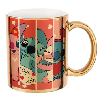 Lilo & Stitch Love, Mug ceramic, gold mirror, 330ml