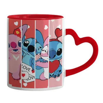 Lilo & Stitch Love, Mug heart red handle, ceramic, 330ml