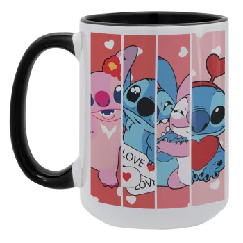 Lilo & Stitch Love, Κούπα Mega 15oz, κεραμική Μαύρη, 450ml