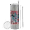 Tumbler stainless steel Silver 600ml, with metal straw & cleaning brush