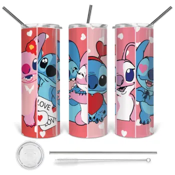 Lilo & Stitch Love, Tumbler ποτήρι θερμό από ανοξείδωτο ατσάλι 600ml, με μεταλλικό καλαμάκι & βούρτσα καθαρισμού