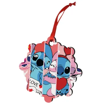 Lilo & Stitch Love, Christmas ornament snowflake wooden 7.5cm