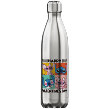 Lilo & Stitch Happy valentines day, Inox (Stainless steel) hot metal mug, double wall, 750ml