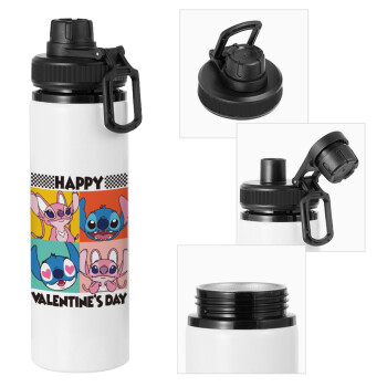 Lilo & Stitch Happy valentines day, Μεταλλικό παγούρι νερού με καπάκι ασφαλείας, αλουμινίου 850ml