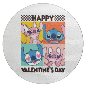 Lilo & Stitch Happy valentines day, Επιφάνεια κοπής γυάλινη στρογγυλή (30cm)