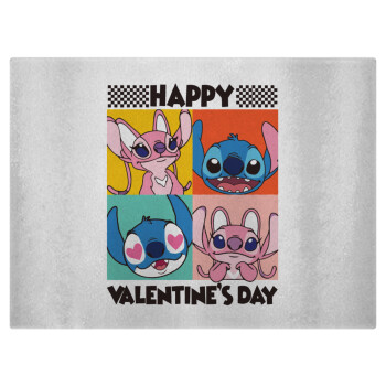 Lilo & Stitch Happy valentines day, Επιφάνεια κοπής γυάλινη (38x28cm)