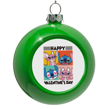 Lilo & Stitch Happy valentines day, Green Christmas tree ornament bauble 8cm