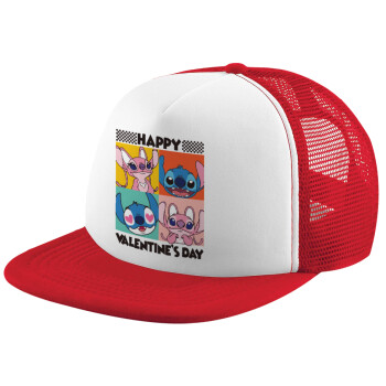 Lilo & Stitch Happy valentines day, Καπέλο Soft Trucker με Δίχτυ Red/White 