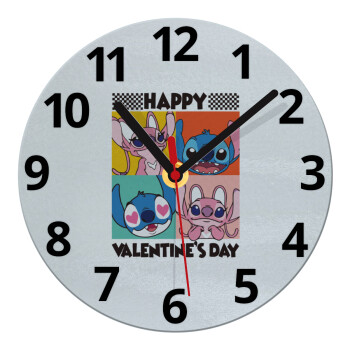 Lilo & Stitch Happy valentines day, Ρολόι τοίχου γυάλινο (20cm)