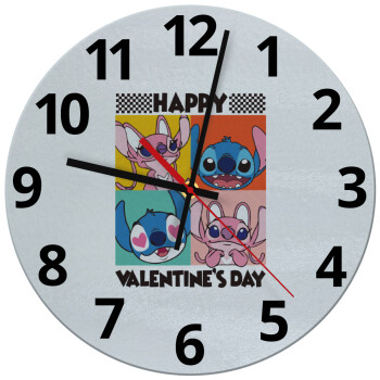 Lilo & Stitch Happy valentines day, Ρολόι τοίχου γυάλινο (30cm)