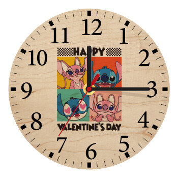 Lilo & Stitch Happy valentines day, Ρολόι τοίχου ξύλινο plywood (20cm)