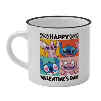 Lilo & Stitch Happy valentines day, Κούπα κεραμική vintage Λευκή/Μαύρη 230ml