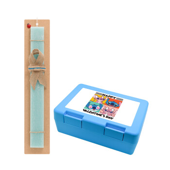 Lilo & Stitch Happy valentines day, Easter Set, children's snack container BLUE & Easter aromatic flat candle (30cm) (TURQUOISE)