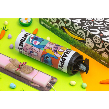 Lilo & Stitch Happy valentines day, Easter candle,Travel Tumbler 2 Lids, with metal straw & cleaning brush & aromatic flat candle (30cm) (PINK)