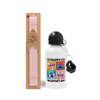 Lilo & Stitch Happy valentines day, Easter Set, metallic aluminum bottle (500ml) & aromatic flat Easter candle (30cm) (PINK)