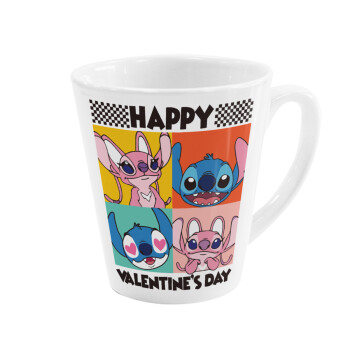 Lilo & Stitch Happy valentines day, Κούπα κωνική Latte Λευκή, κεραμική, 300ml