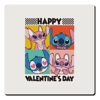 Lilo & Stitch Happy valentines day, Τετράγωνο μαγνητάκι ξύλινο 6x6cm