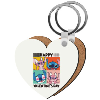 Lilo & Stitch Happy valentines day, Μπρελόκ Ξύλινο καρδιά MDF