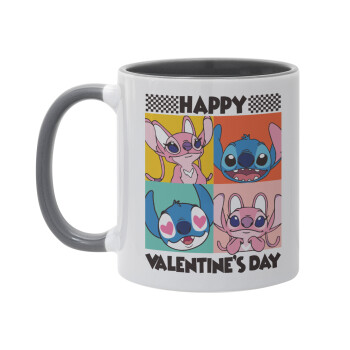 Lilo & Stitch Happy valentines day, Mug colored grey, ceramic, 330ml
