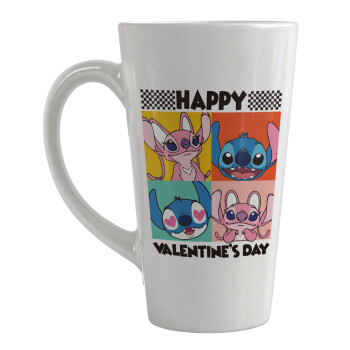 Lilo & Stitch Happy valentines day, Κούπα κωνική Latte Μεγάλη, κεραμική, 450ml
