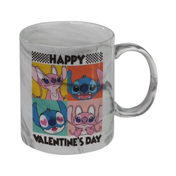 Lilo & Stitch Happy valentines day, Mug ceramic marble style, 330ml