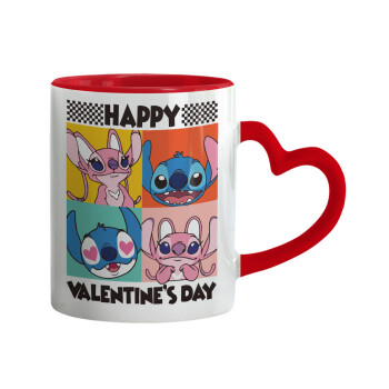 Lilo & Stitch Happy valentines day, Mug heart red handle, ceramic, 330ml