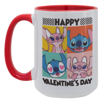 Lilo & Stitch Happy valentines day, Κούπα Mega 15oz, κεραμική Κόκκινη, 450ml