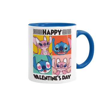 Lilo & Stitch Happy valentines day, Mug colored blue, ceramic, 330ml